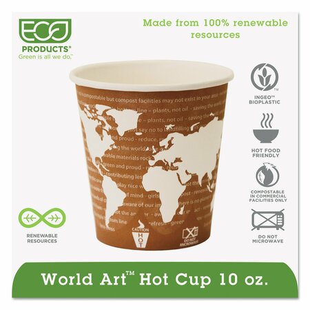 ECO-PRODUCTS World Art Renewable Compostable Hot Cups, 10 oz., PK1000 PK EP-BHC10-WA